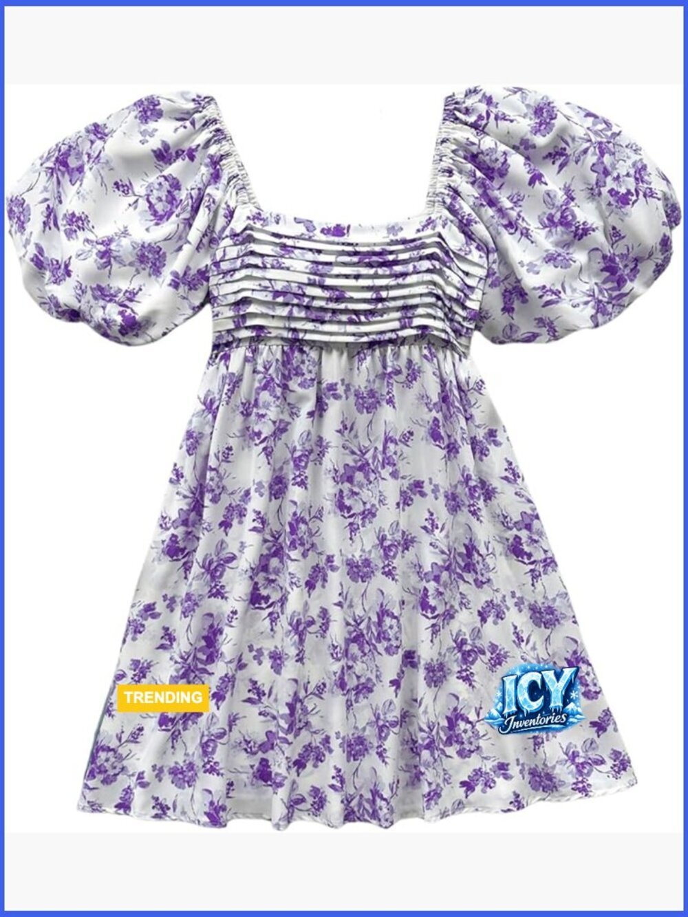 Floral Puff Sleeve Square Neck Mini Dress Polyester Blend Casual